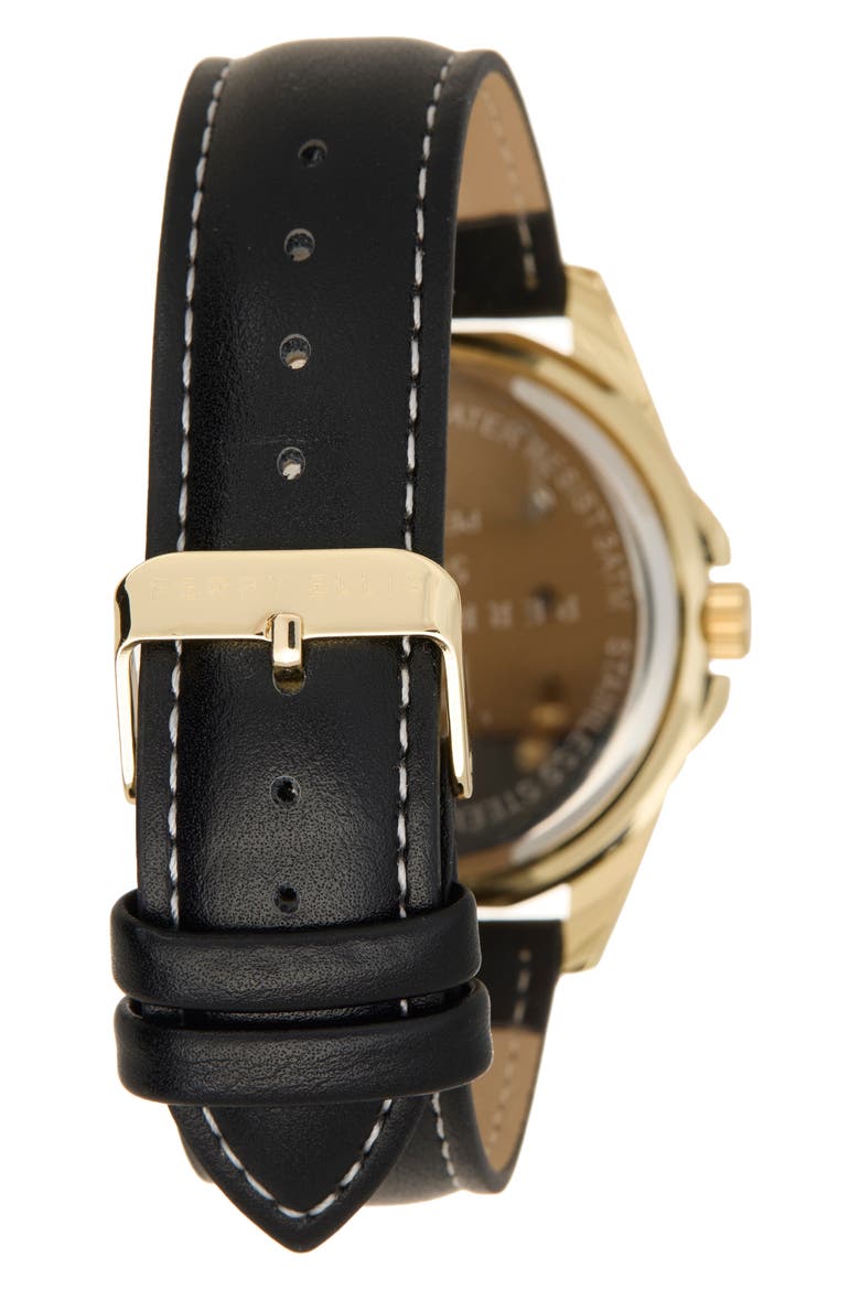 Solar Faux Leather Strap Watch, 42mm, Alternate, color, GOLD
