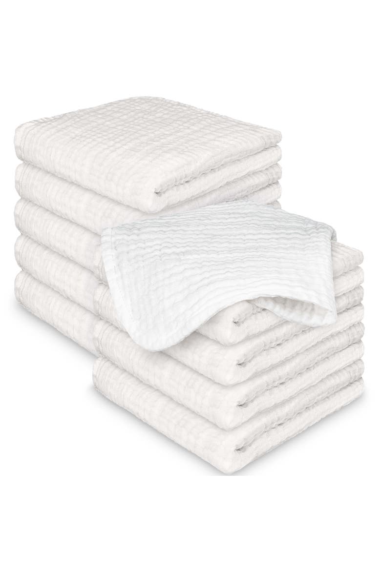 10-Pack Lyra Muslin Baby Washcloths, Main, color, Soft White