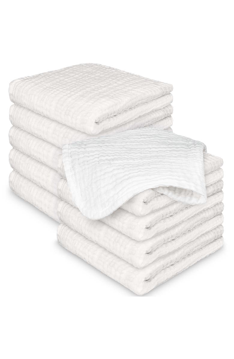 KeaBabies 10-Pack Lyra Muslin Baby Washcloths, Main, color, Soft White