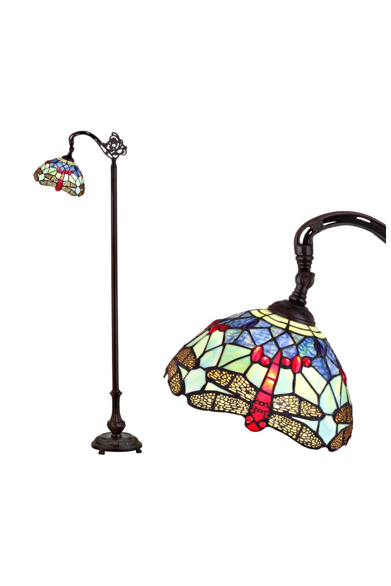 Dragonfly Tiffany-Style 60" Arched LED Floor Lamp, Bronze, Alternate, color, Bronze