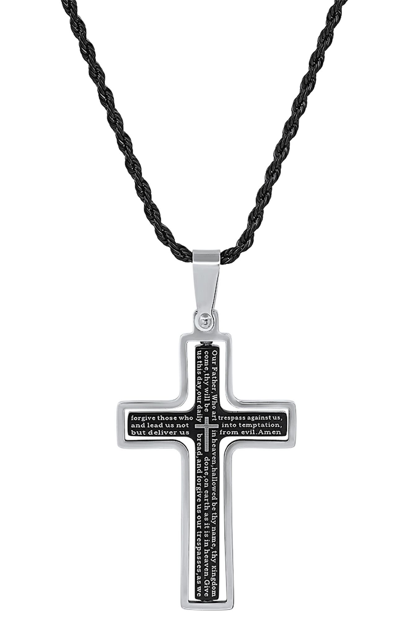 HMY JEWELRY Stainless Steel Lord's Prayer Cross Pendant Necklace