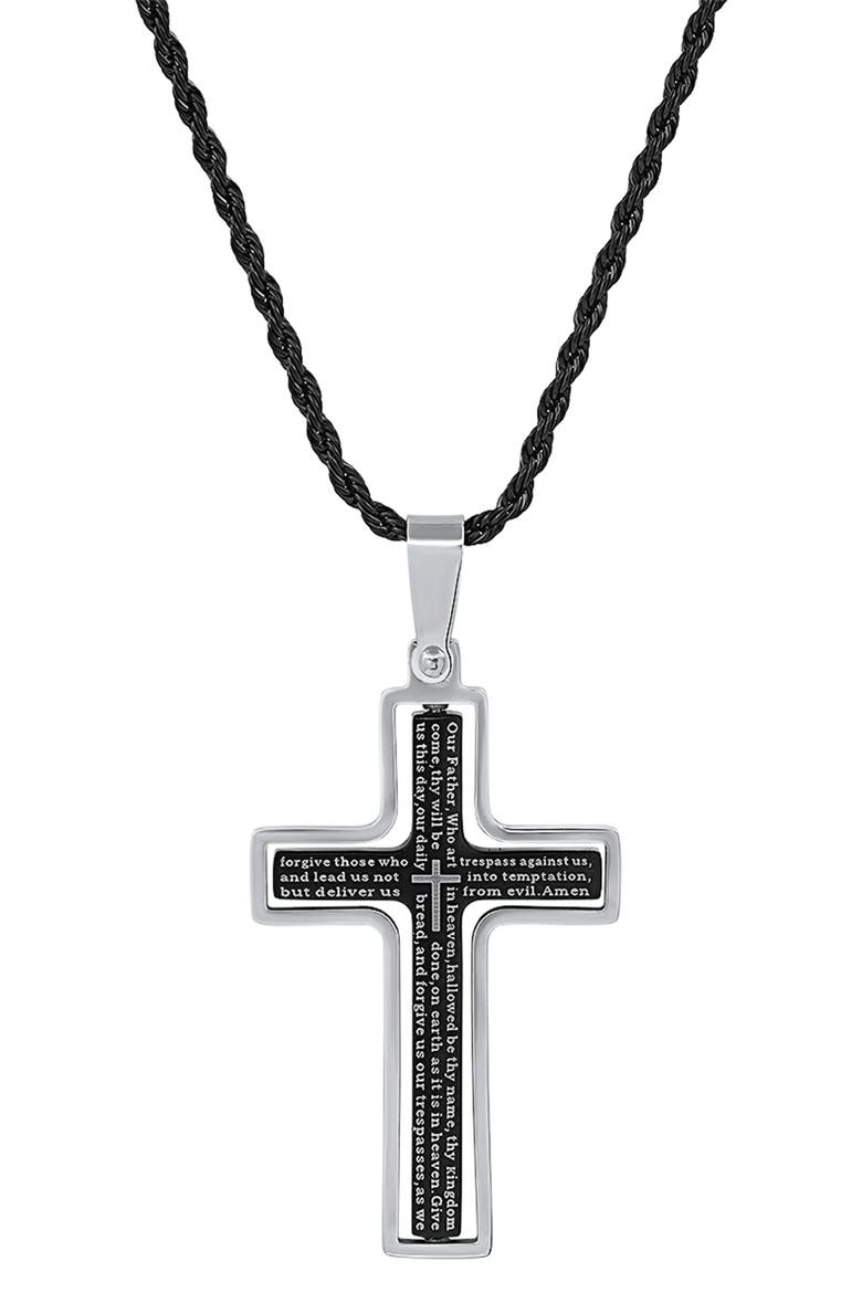 Stainless Steel Lord's Prayer Cross Pendant Necklace, Main, color, TWO TONE