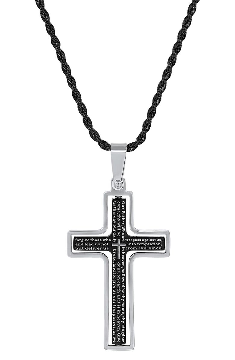 HMY JEWELRY Stainless Steel Lord's Prayer Cross Pendant Necklace, Main, color, Two Tone
