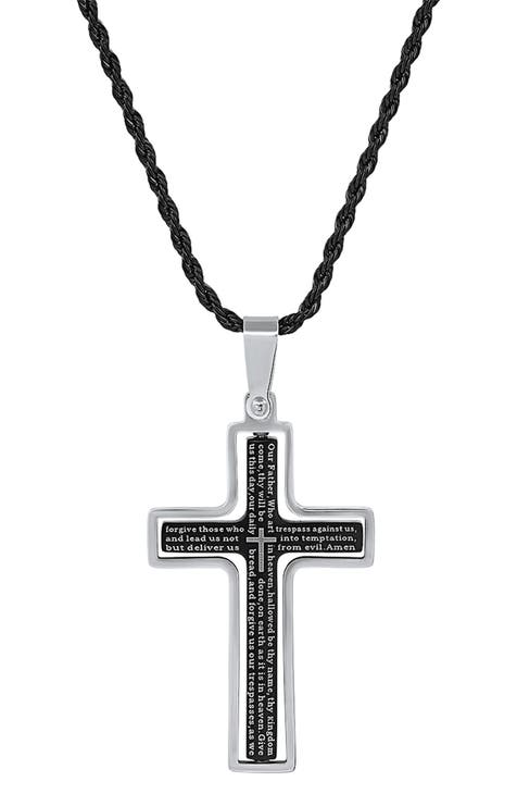 Stainless Steel Lord's Prayer Cross Pendant Necklace