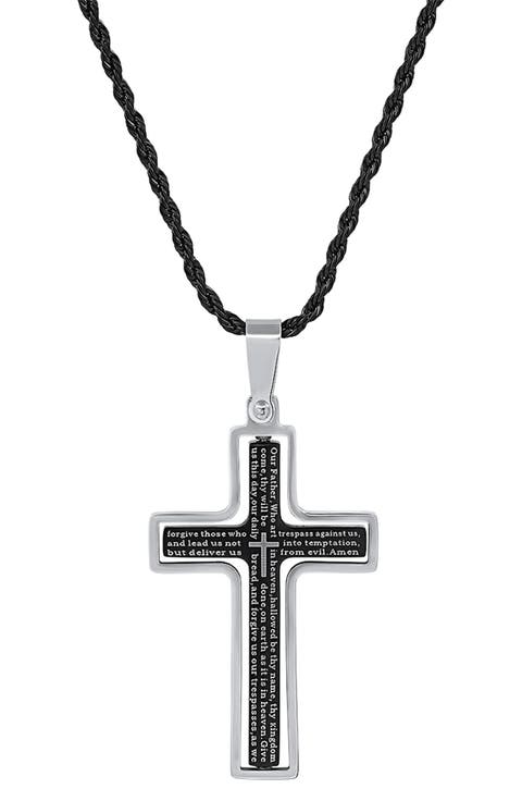 Stainless Steel Lord's Prayer Cross Pendant Necklace
