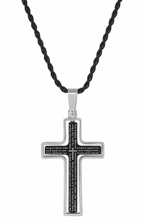 HMY JEWELRY Stainless Steel Lord's Prayer Cross Pendant Necklace