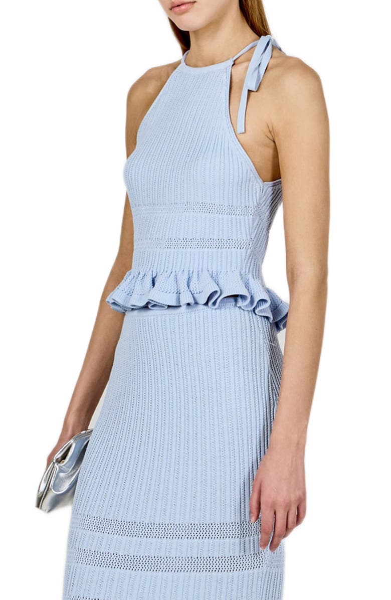 Endless Rose Ruffle Knit Tie Neck Top, Alternate, color, Powder Blue