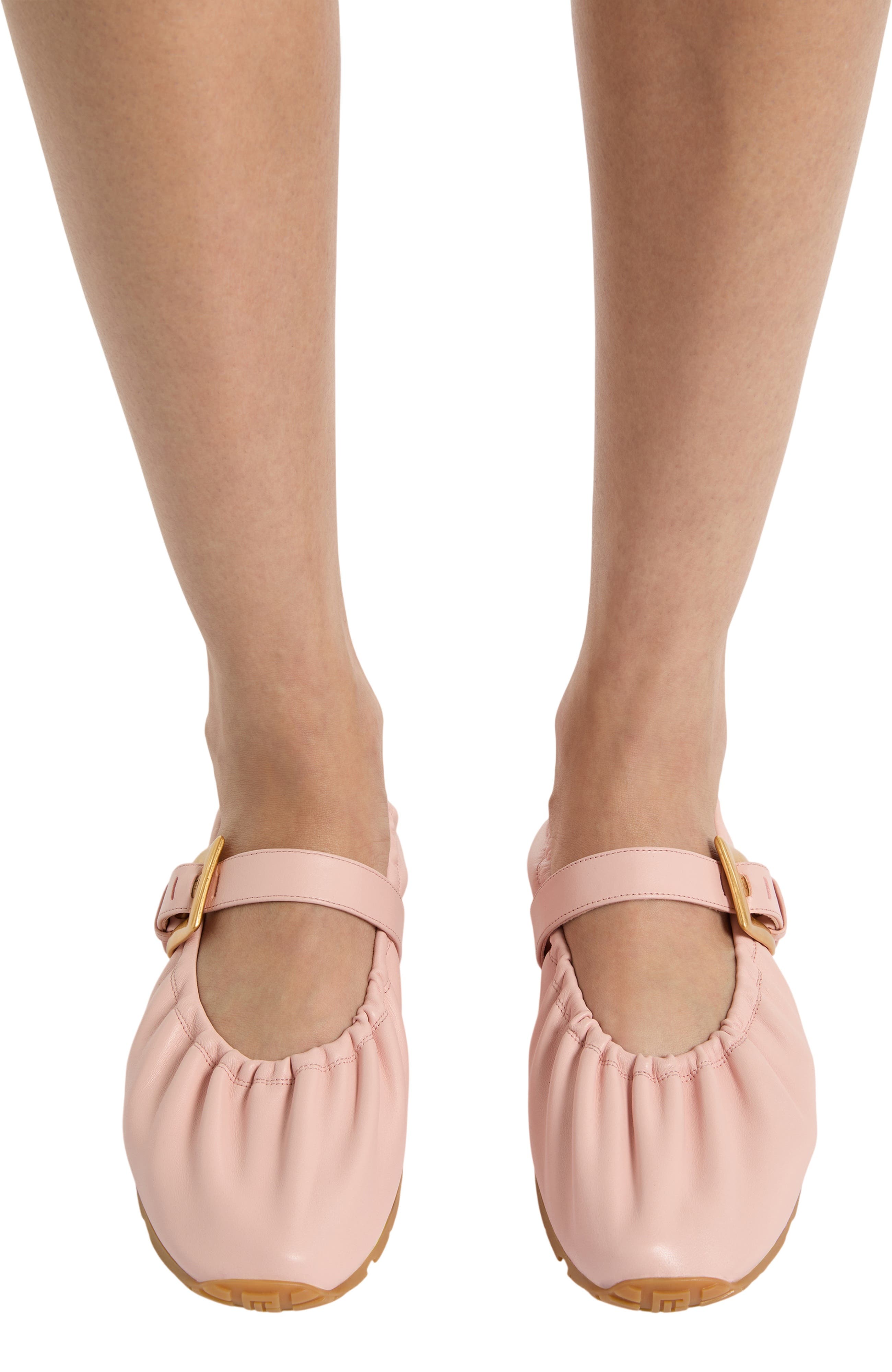 Balmain Anthem smooth leather ballet flats, Alternate, color, Pink