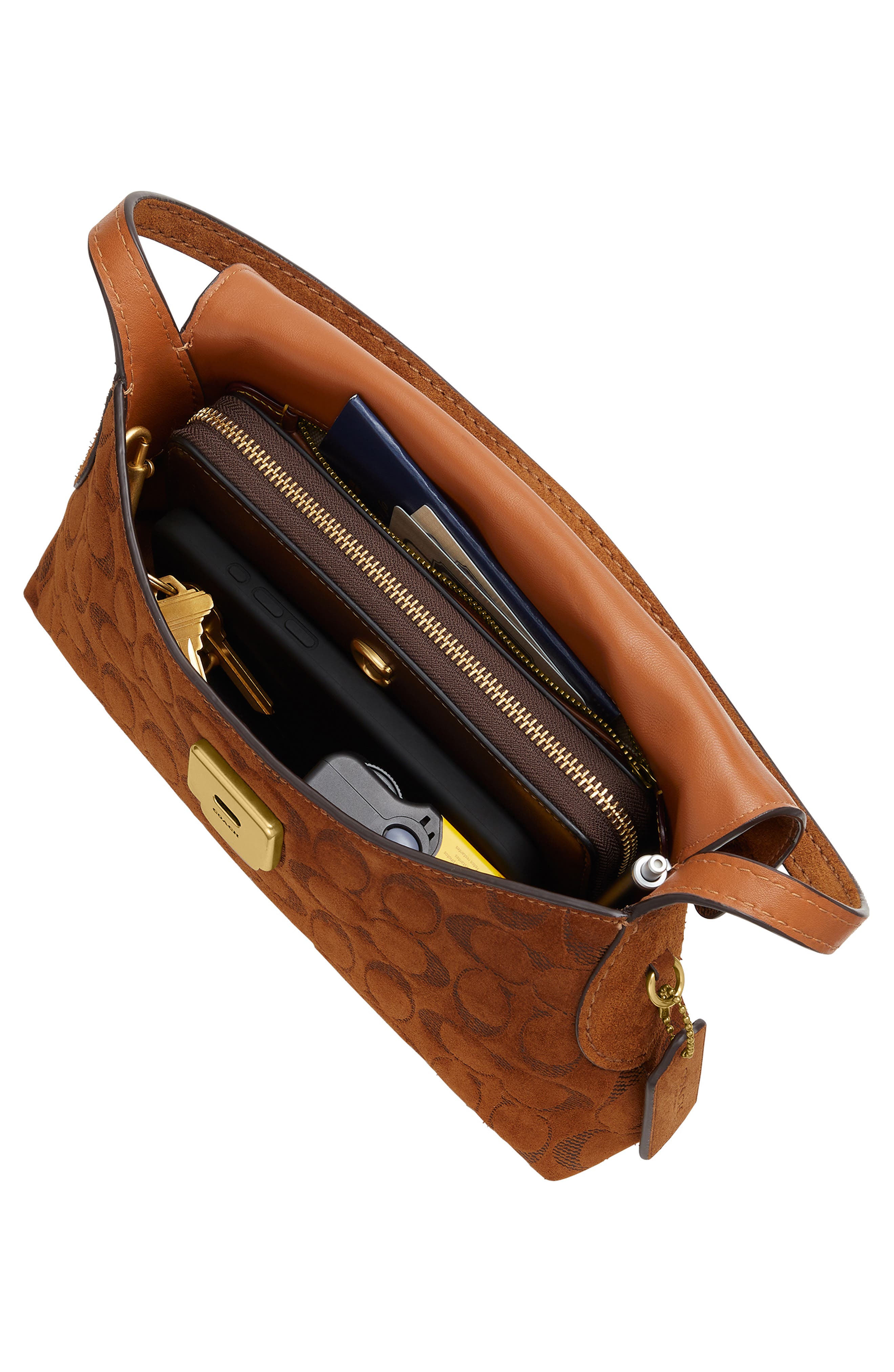 Chelsea 26 Signature Suede Shoulder Bag, Alternate, color, B4/ TOBACCO