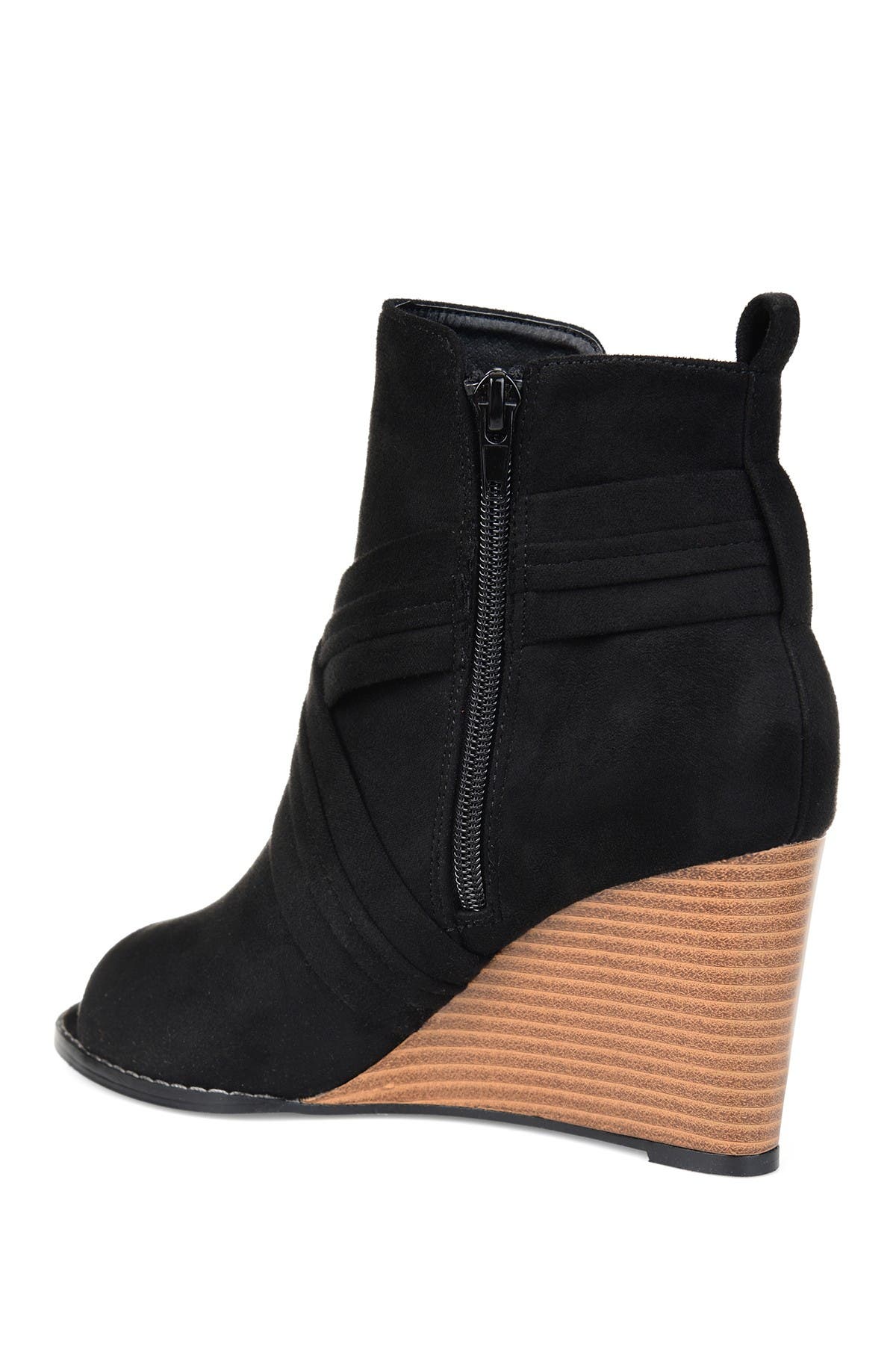 Journee Collection Sabeena Wedge Peep Toe Bootie, Alternate, color, Black