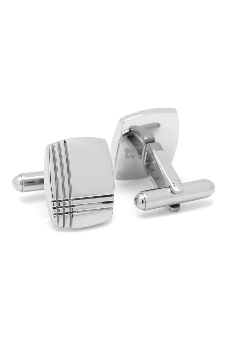 Tartan Plaid Cuff Links, Alternate, color, SILVER