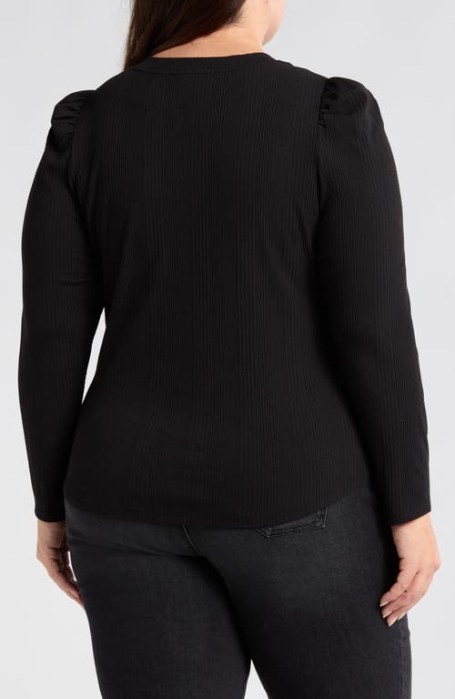 Wit & Wisdom Puff Shoulder Rib Top In Black