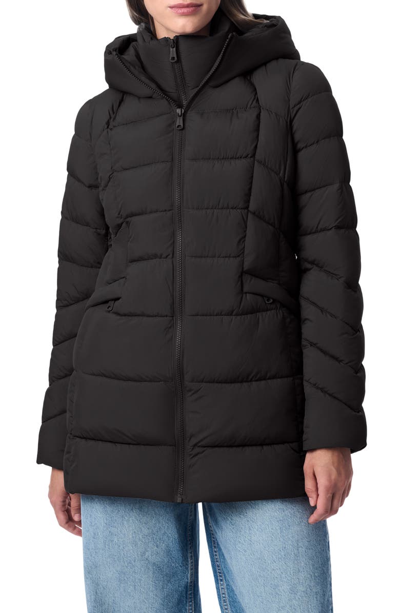 Bernardo Hooded Puffer Jacket with Bib, Main, color, Black