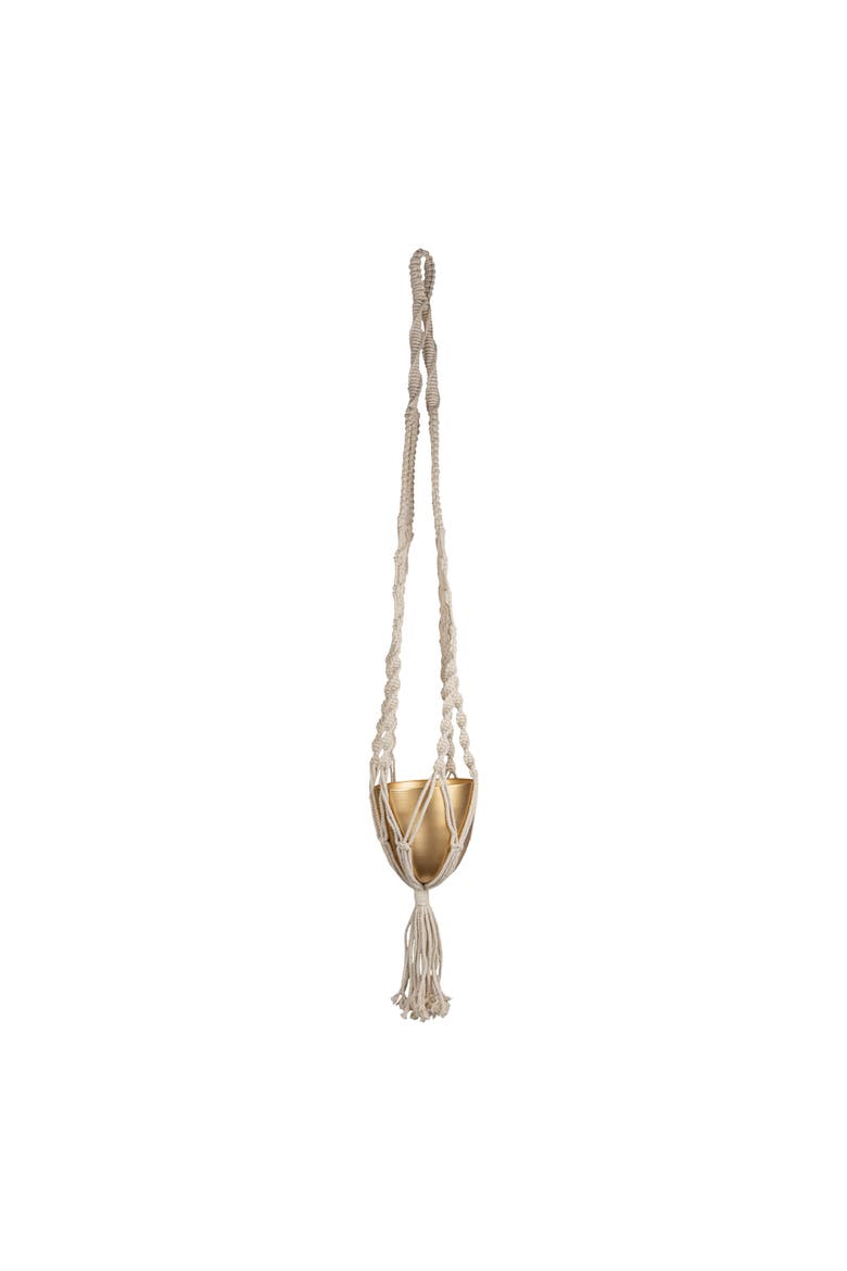 Macrame Hanging Planter Cotton & Metal, Main, color, Gold