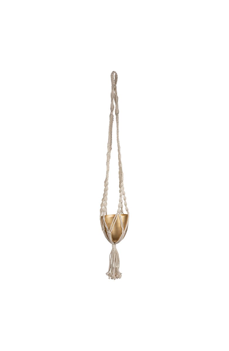 Foreside Home and Garden Macrame Hanging Planter Cotton & Metal, Main, color, Gold