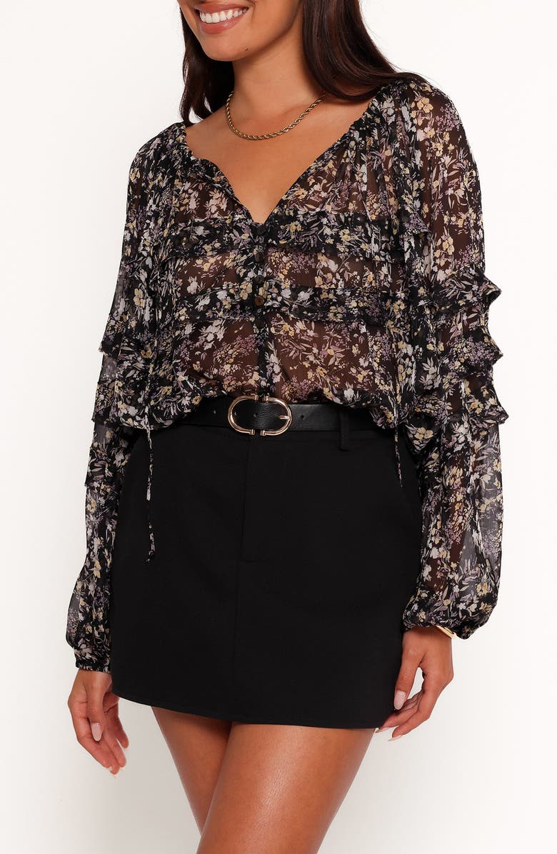 Petal & Pup Hana Floral Print Ruffle Top, Main, color, 