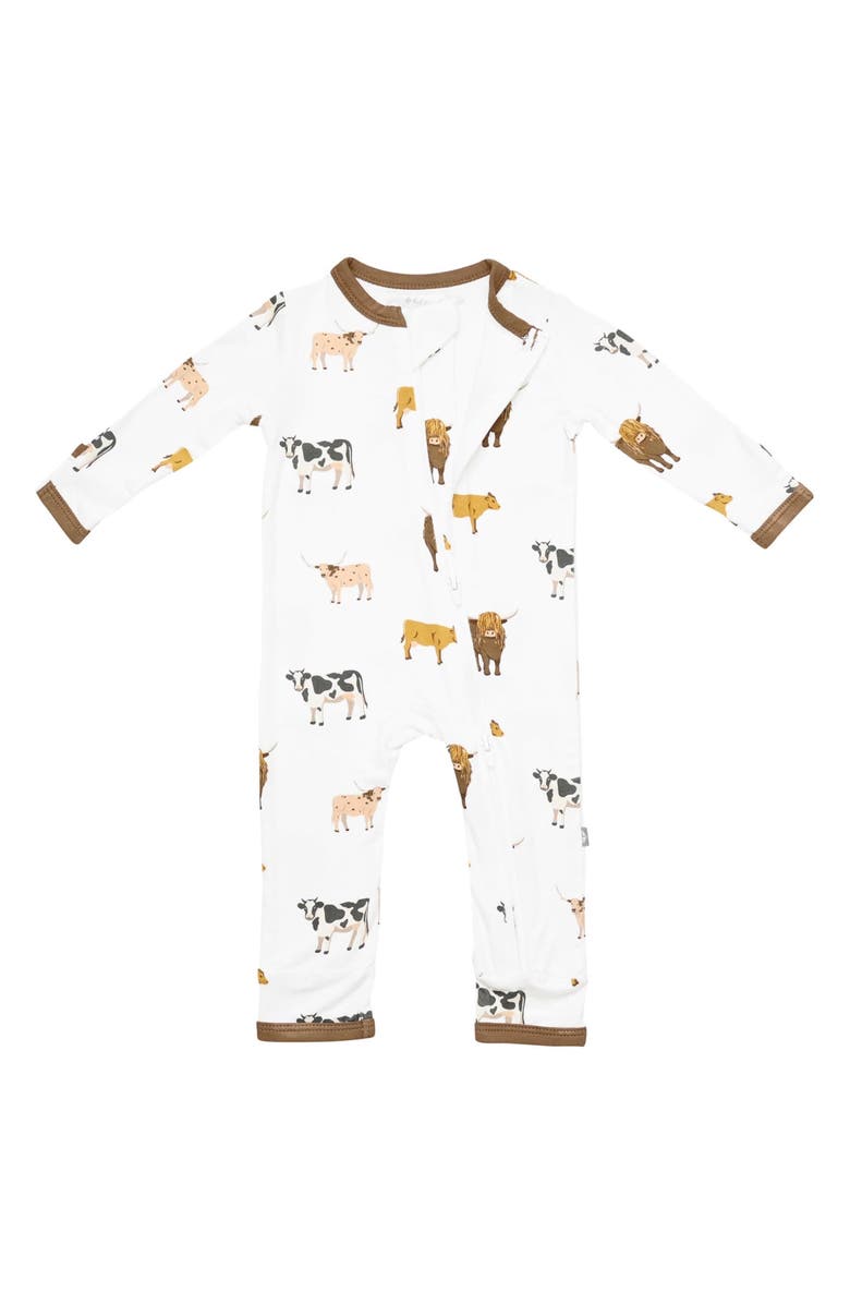 Kyte BABY Kids' Cow Print Zip-Up Romper, Alternate, color, Moo