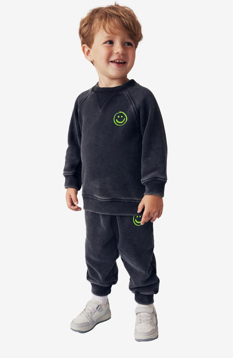 NEXT Kids' Washed Smiley Face Crewneck Sweatshirt & Joggers Set, Alternate, color, 