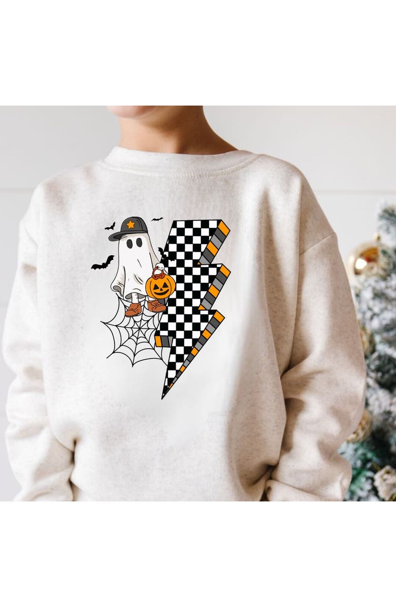 Sweet Wink Checker Ghost Halloween Sweatshirt, Alternate, color, 