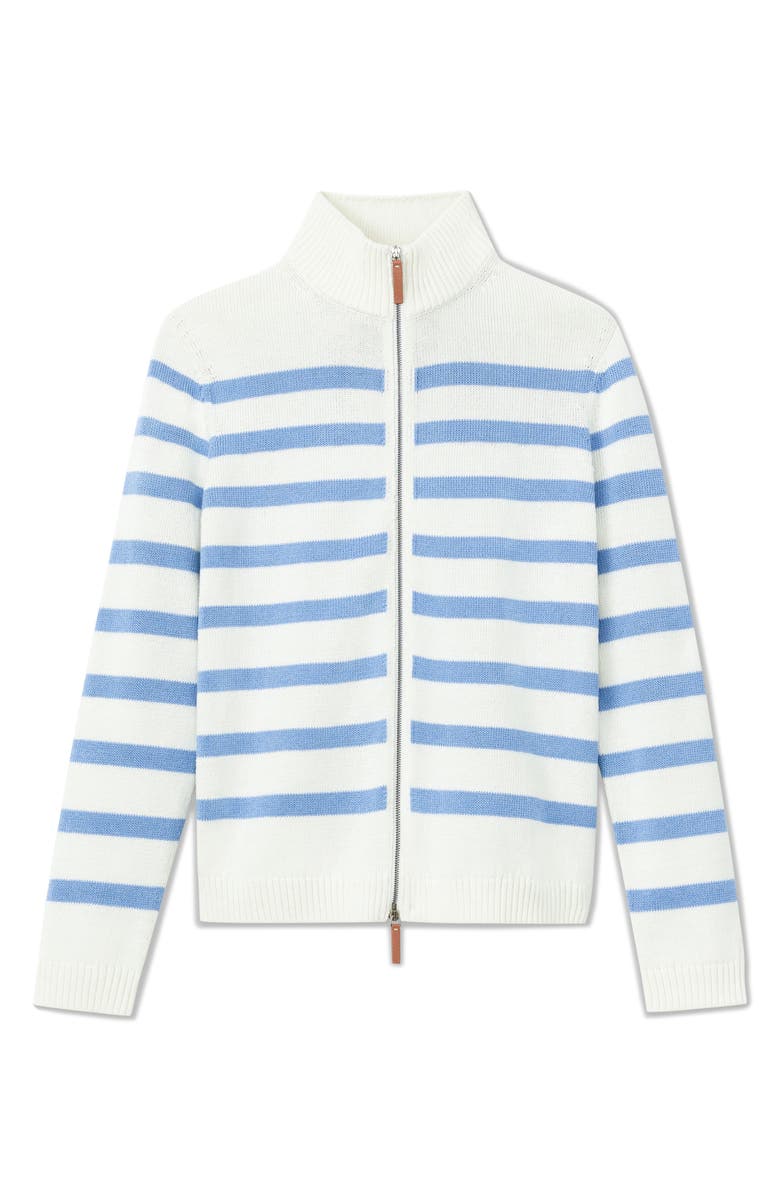 Lafayette 148 New York Stripe Cotton & Silk Zip Cardigan, Alternate, color, Deep Blue Oasis Multi