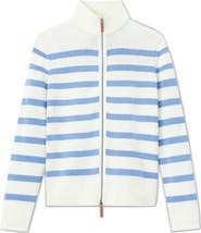 Lafayette 148 New York Stripe Cotton & Silk Zip Cardigan