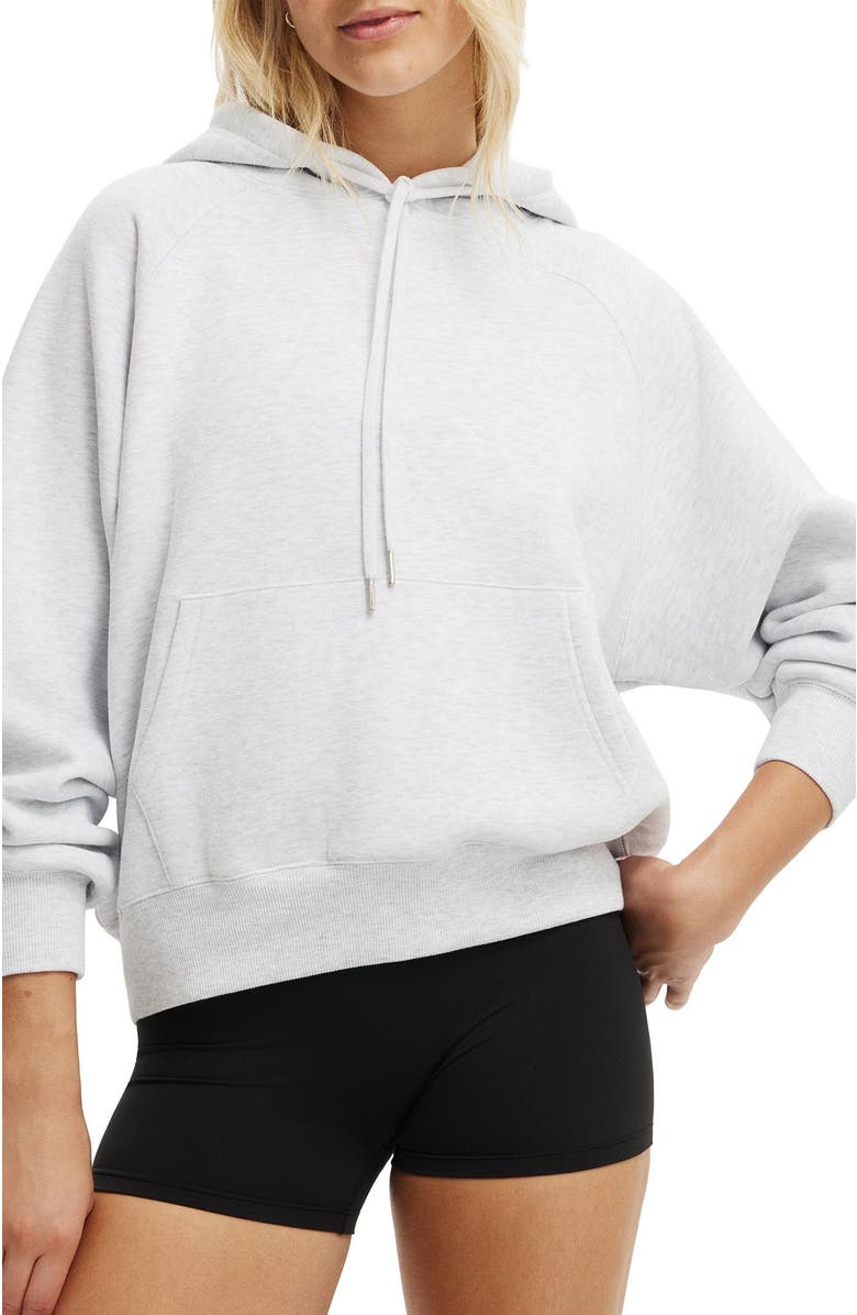 COTTON ON BODY Women's Active Plush Essential Raglan Hoodie, Alternate, color, Cloudy Grey Marle
