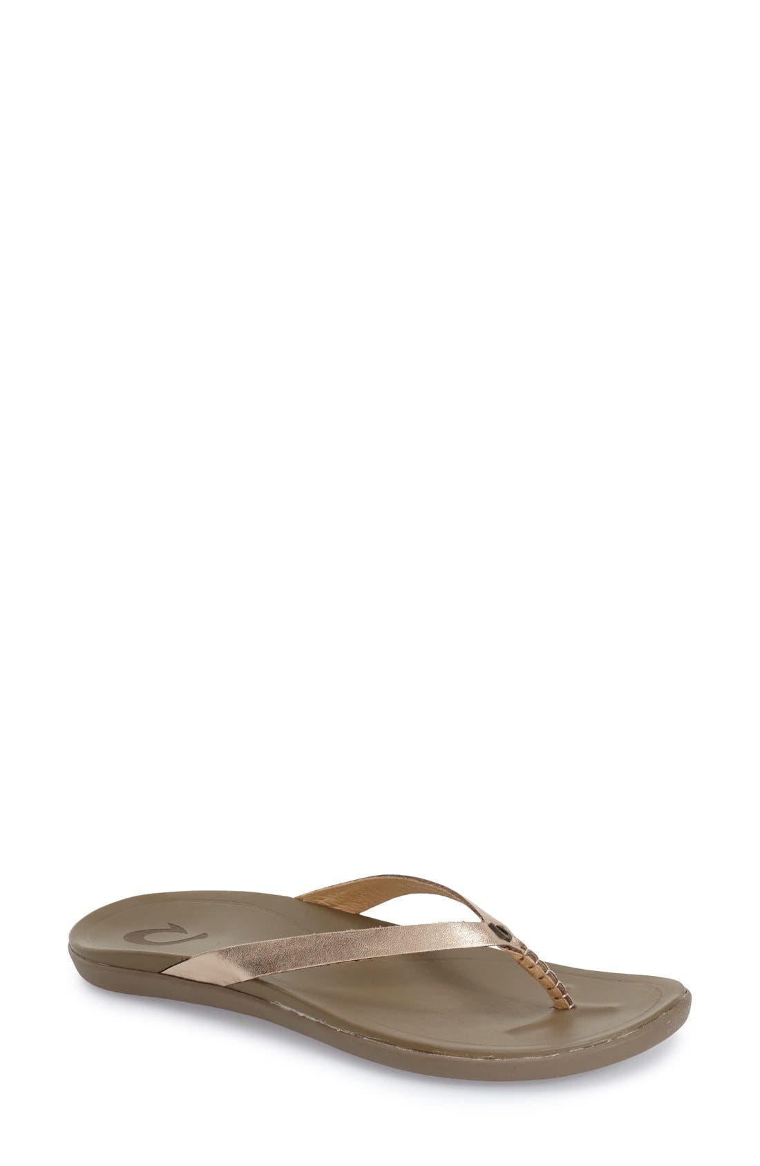Ho Opio Leather Flip Flop, Main, color, BEIGE LEATHER