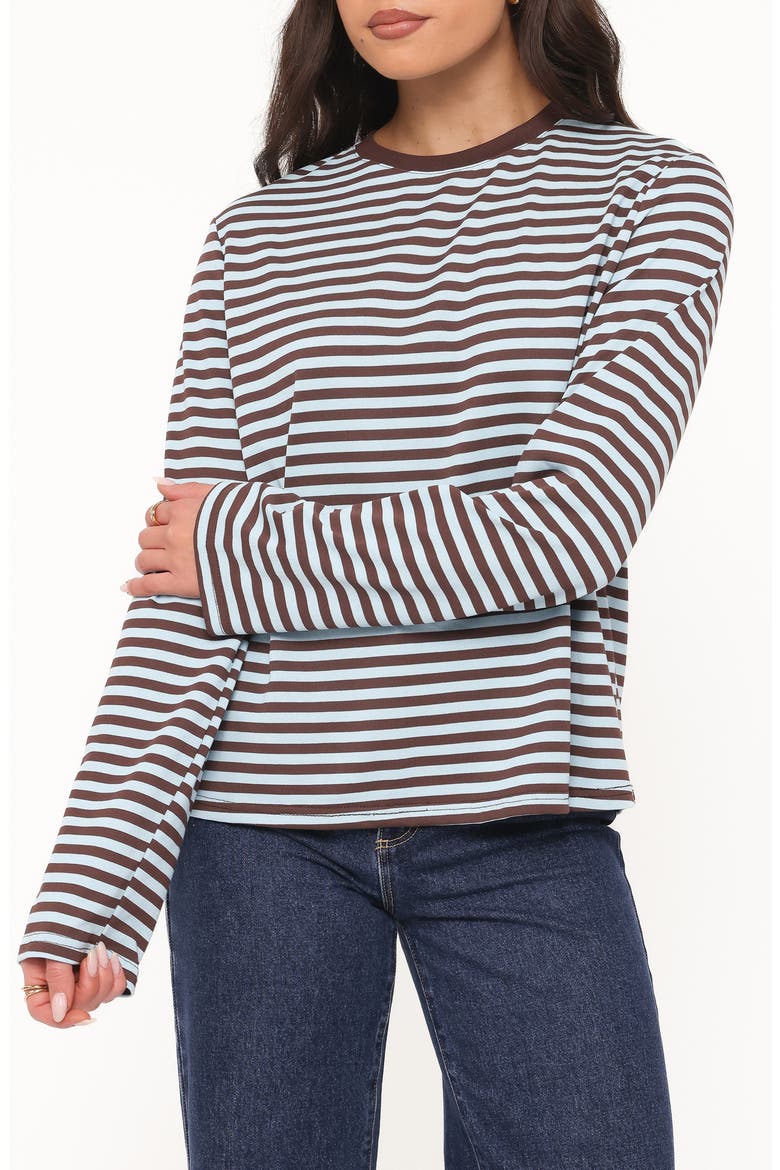 Ruva Stripe Long Sleeve T-Shirt, Main, color, BROWN BLUE STRIPE
