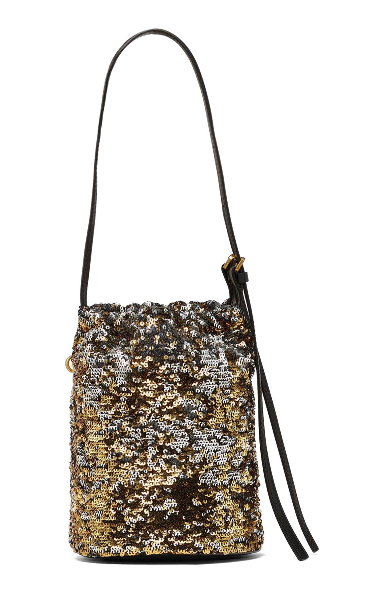 MCM Himmel Sequin Drawstring Bag, Alternate, color, Gold