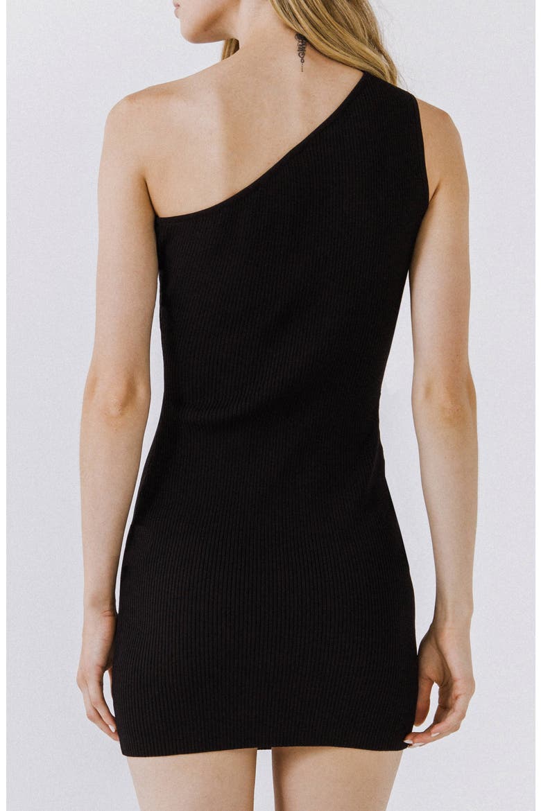 One-Shoulder Ribbed Minidress, Alternate, color, BLACK