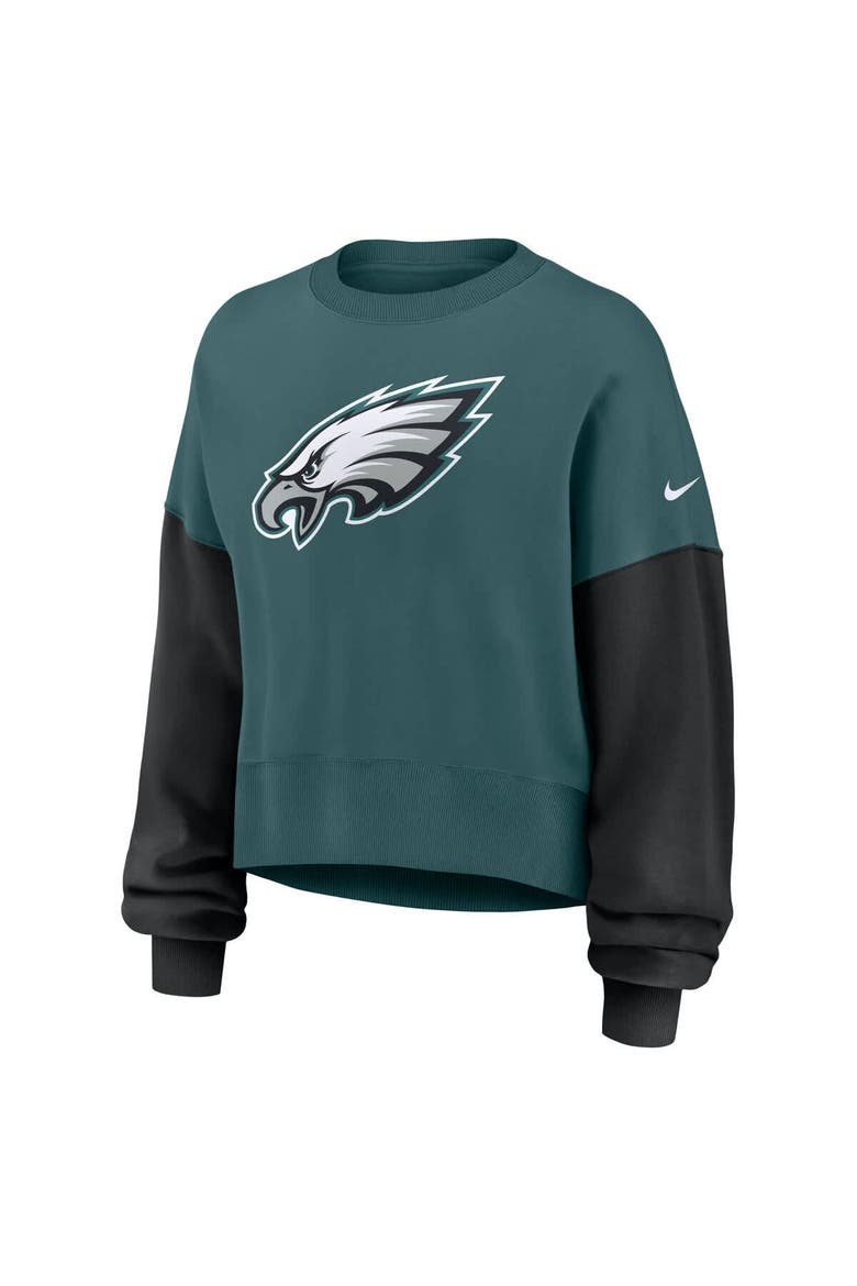 Women's Nike Midnight Green Philadelphia Eagles Oversized Color-Block Pullover Sweatshirt, Alternate, color, Green