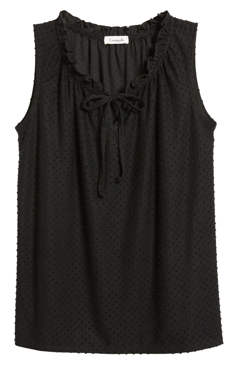 Loveappella Tie Neck Swiss Dot Sleeveless Knit Top, Alternate, color, Black
