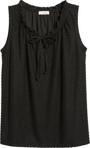 Loveappella Tie Neck Swiss Dot Sleeveless Knit Top