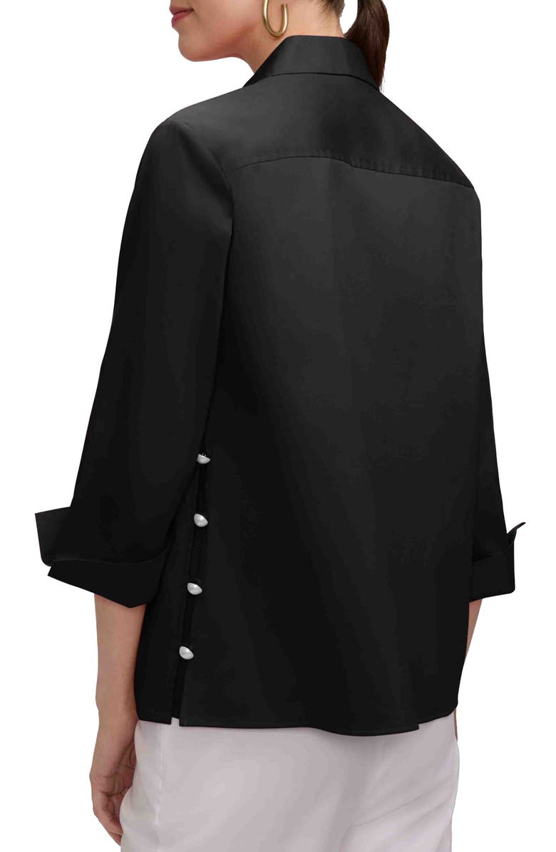 Foxcroft Beatrice Matte Satin Side Button Shirt, Alternate, color, Black