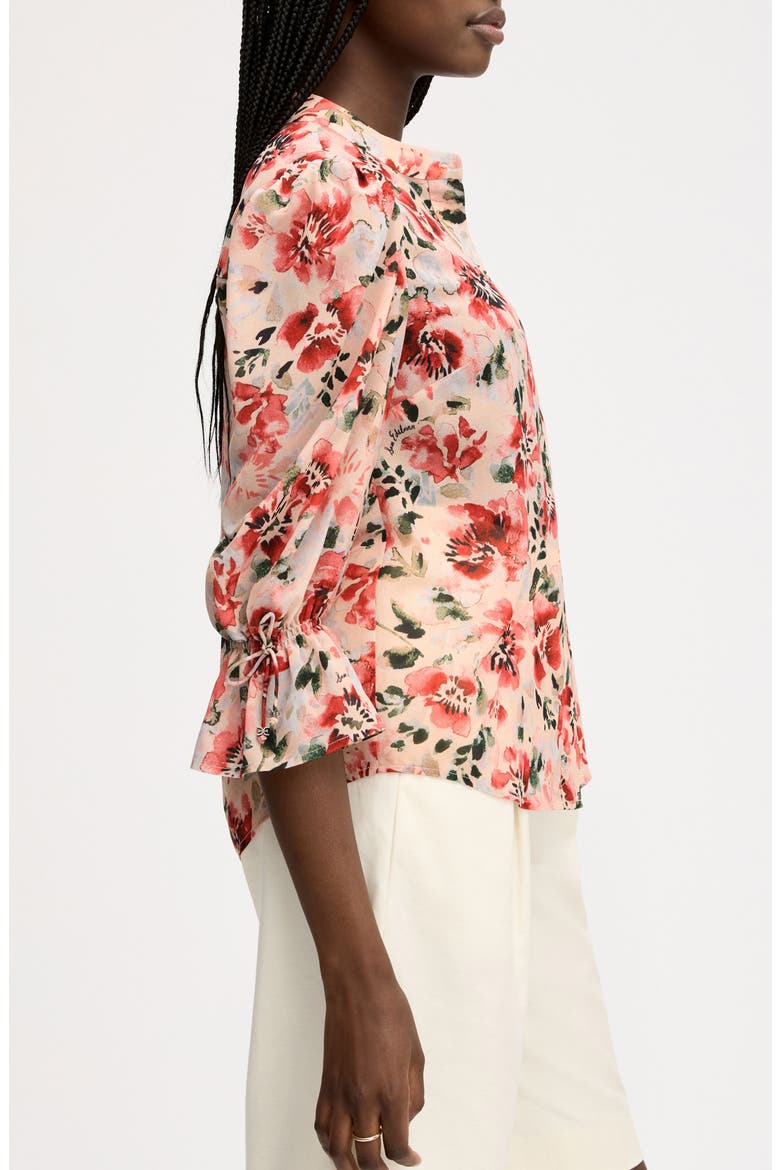 Floral Print Puff Sleeve Shirt, Alternate, color, ALMOND WATERCOLOR FLORAL