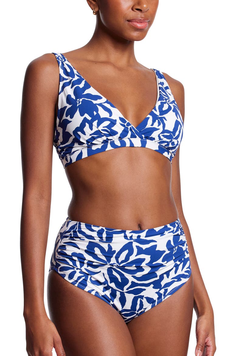 Ruched High Waist Bikini Bottoms, Alternate, color, POOLSIDE PRINT