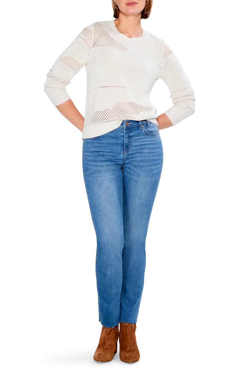 NIC+ZOE Placed Pointelle Crewneck Sweater, Alternate, color, Cobblestone