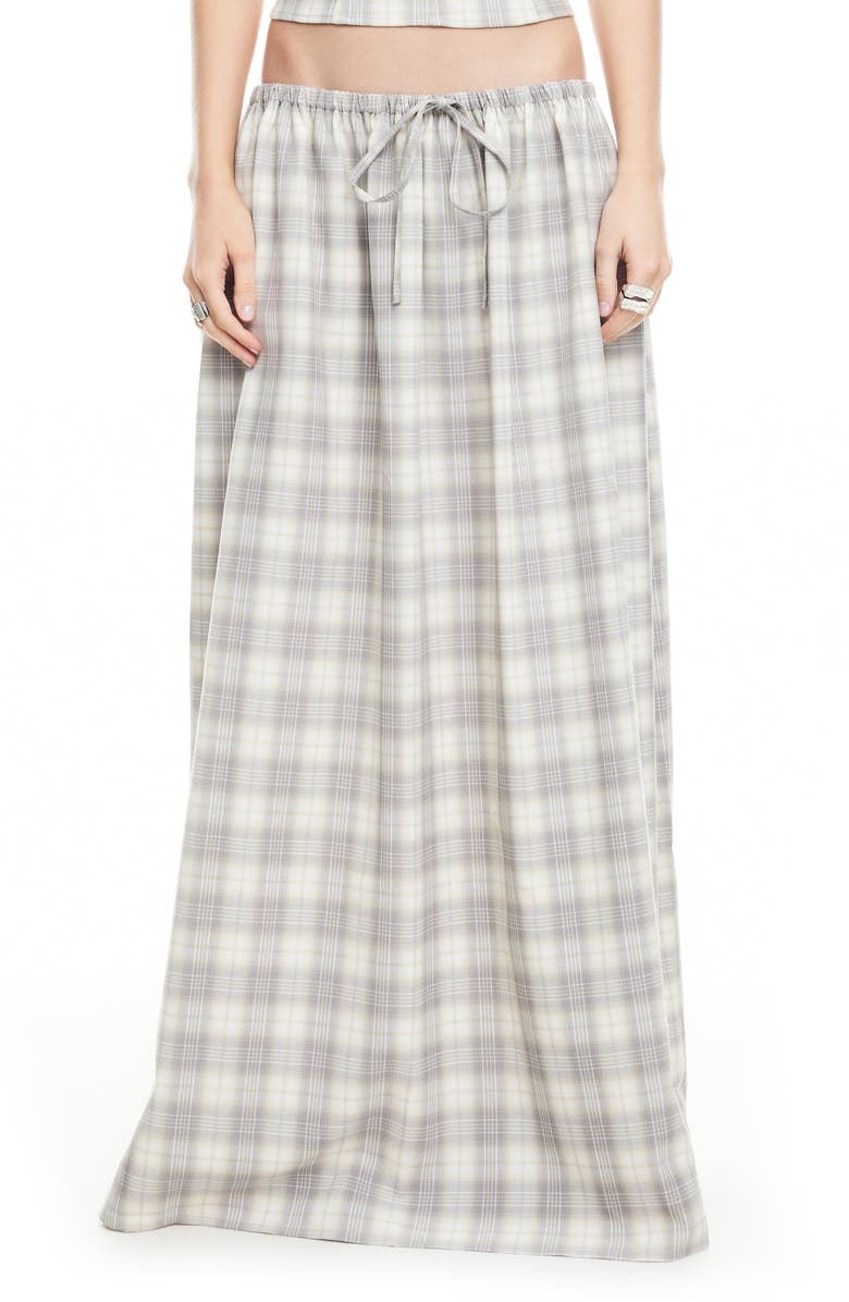 LIONESS Sweet Escape Maxi Skirt, Main, color, Smoke Plaid