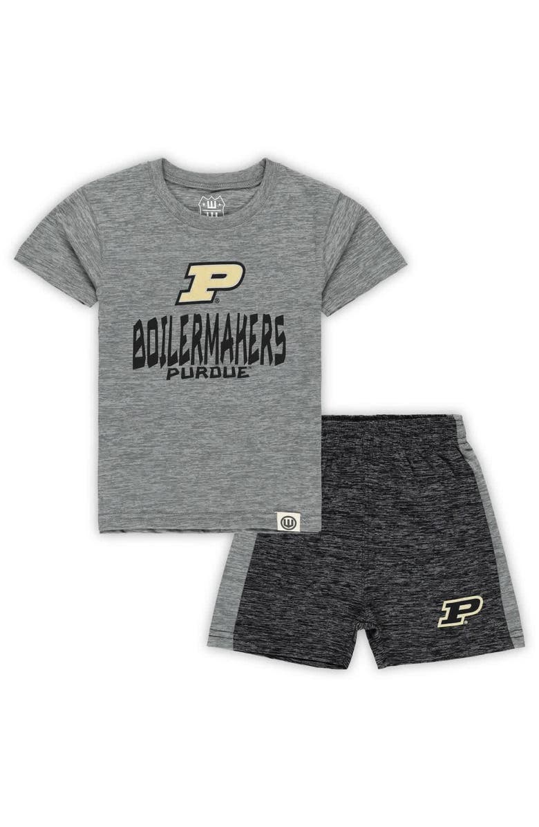 Wes & Willy Toddler Wes & Willy Purdue Boilermakers Cloudy Yarn T-Shirt & Shorts Set, Main, color, Charcoal