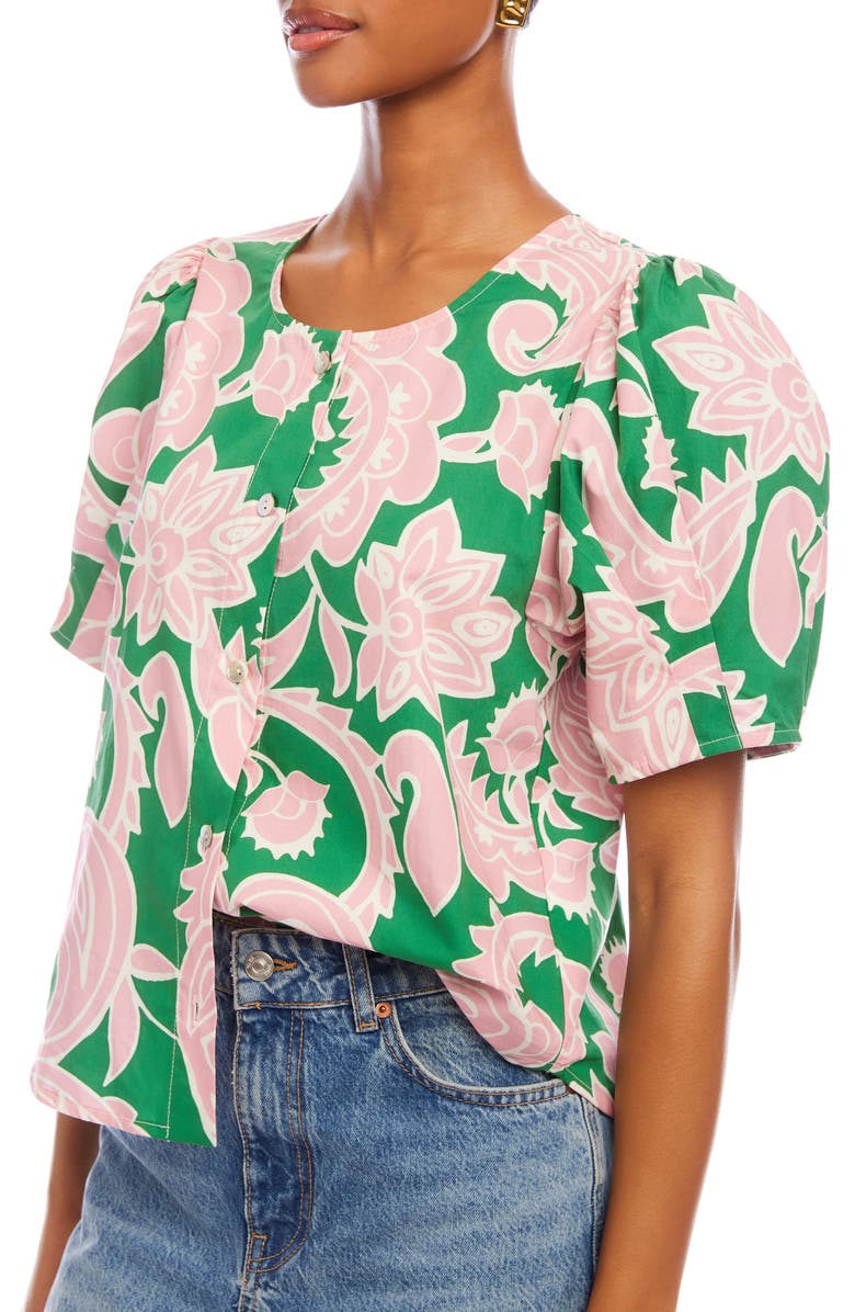 FIFTEEN TWENTY Button Front Puff Sleeve Shirt, Alternate, color, Paisley