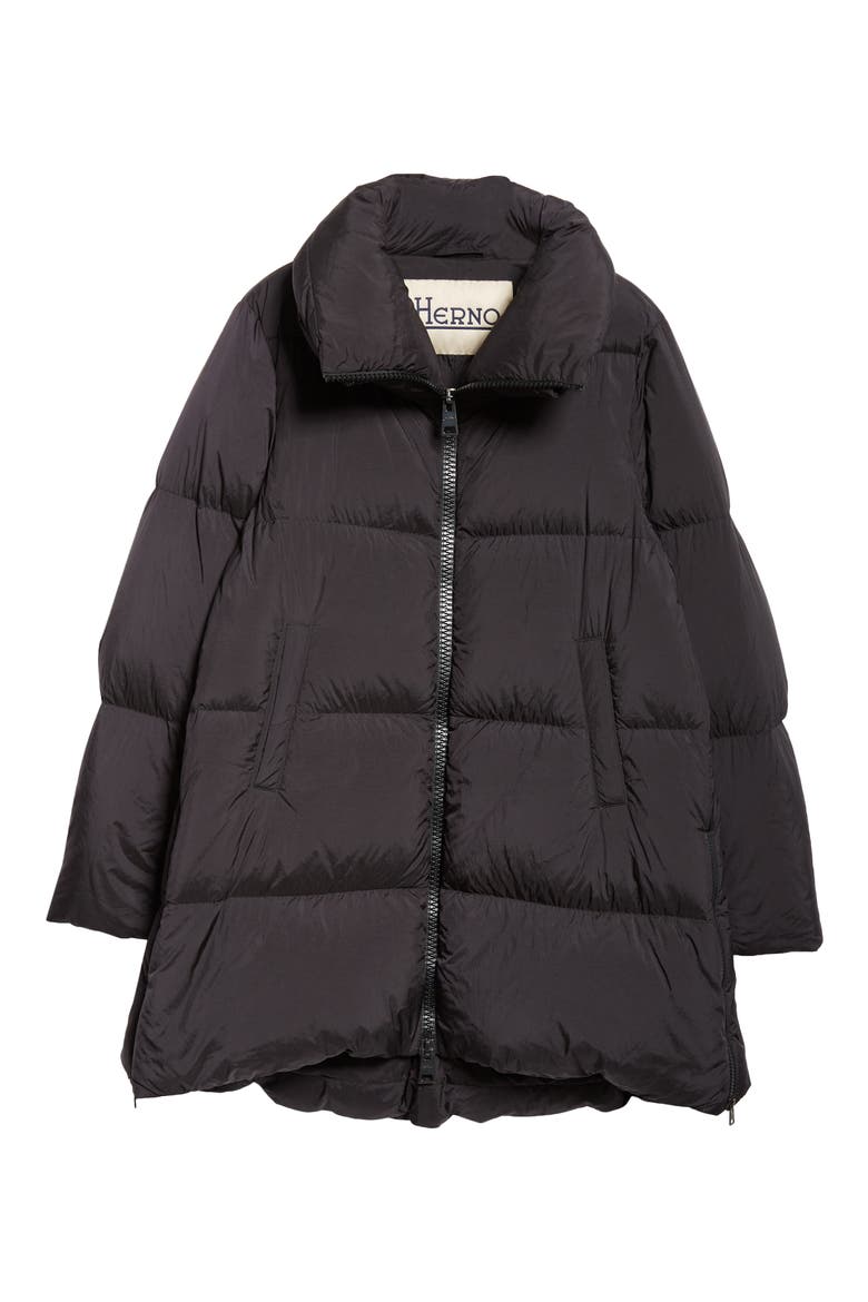 Box Quilted Water Resistant Down Coat, Alternate, color, BLACK