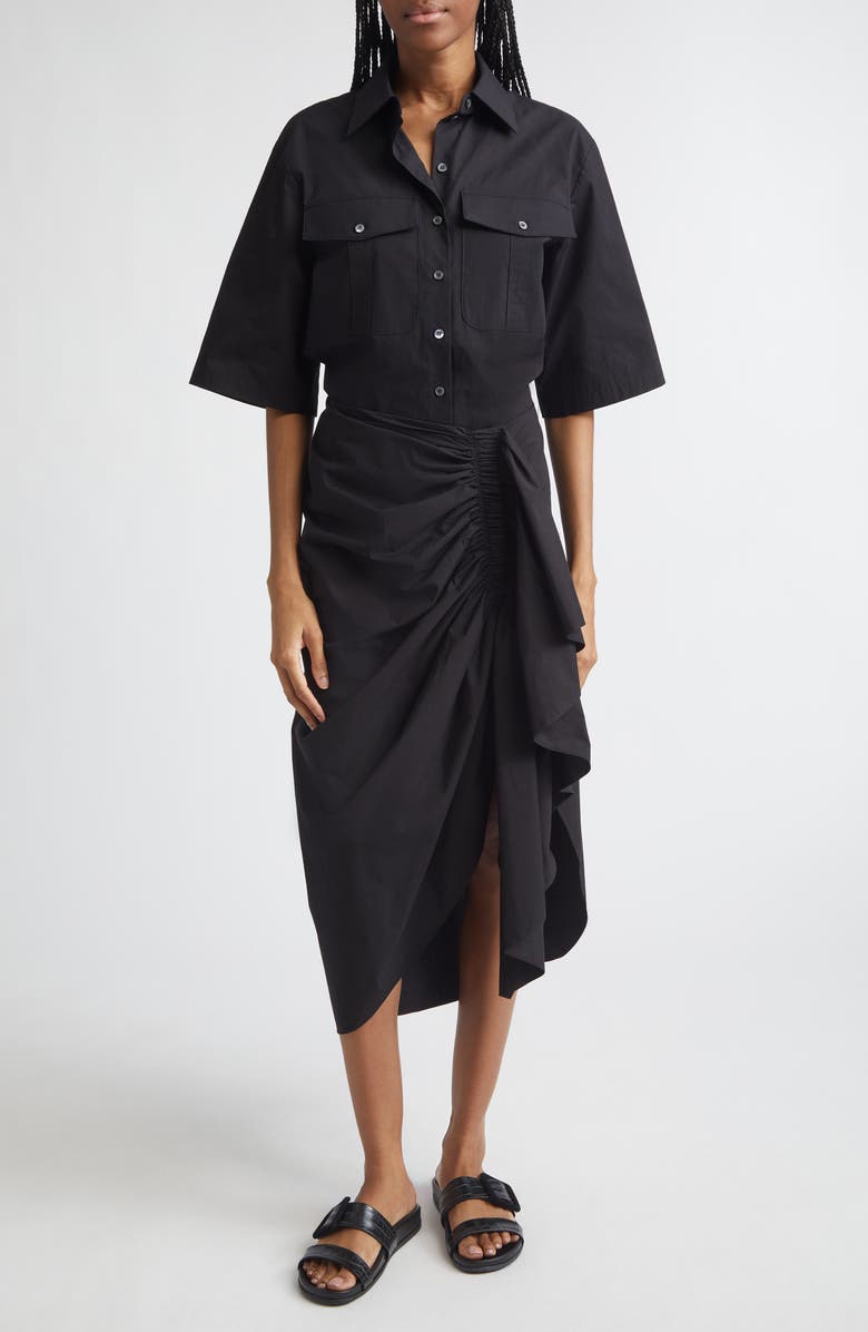 Michael Kors Collection Ruched Cotton Poplin Pareo Skirt, Alternate, color, Black