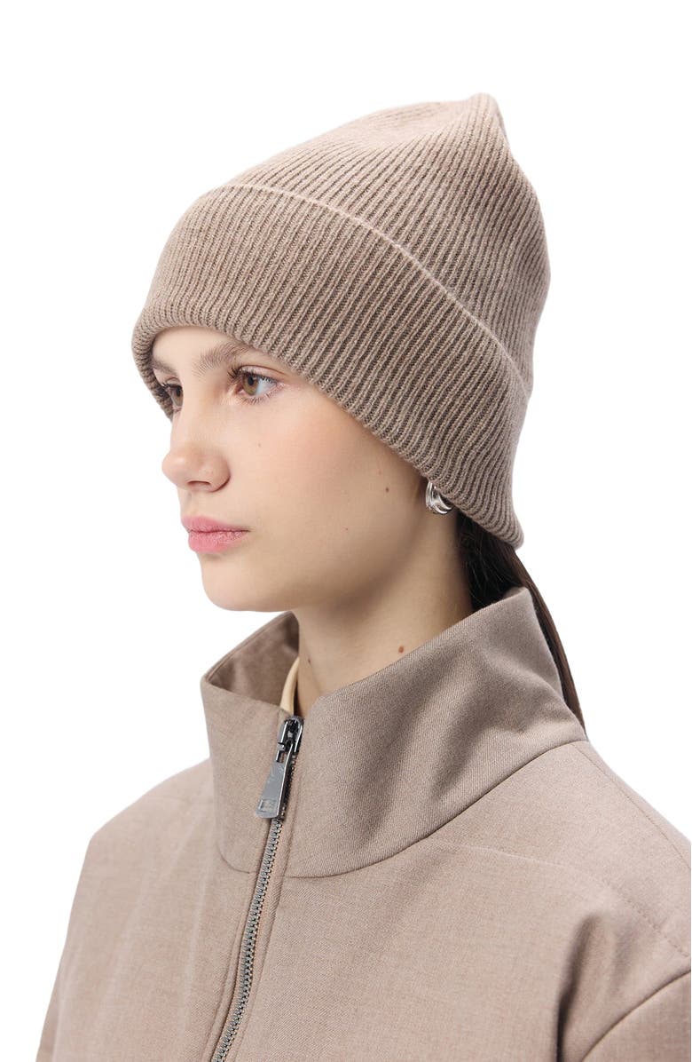 GOBI Mongolian Cashmere Cashmere Rib Knit Beanie, Alternate, color, Taupe