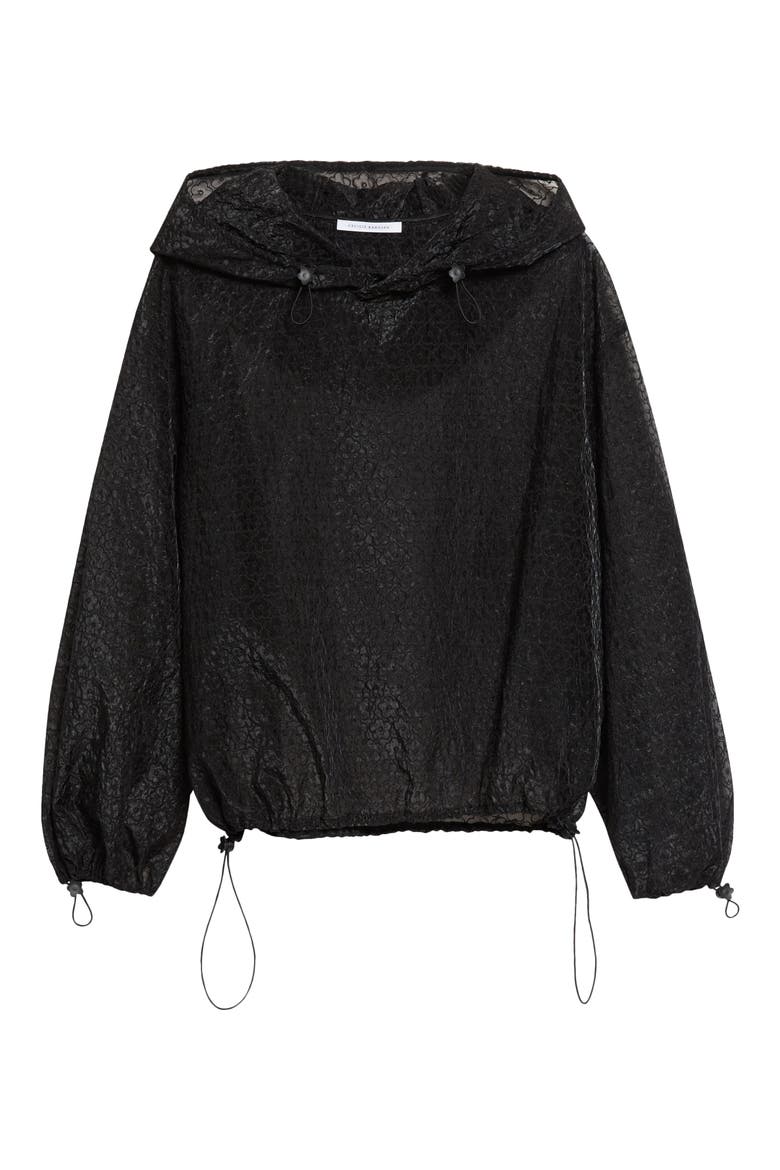 Shila Windflower Embroidered Sheer Organza Hoodie, Alternate, color, BLACK