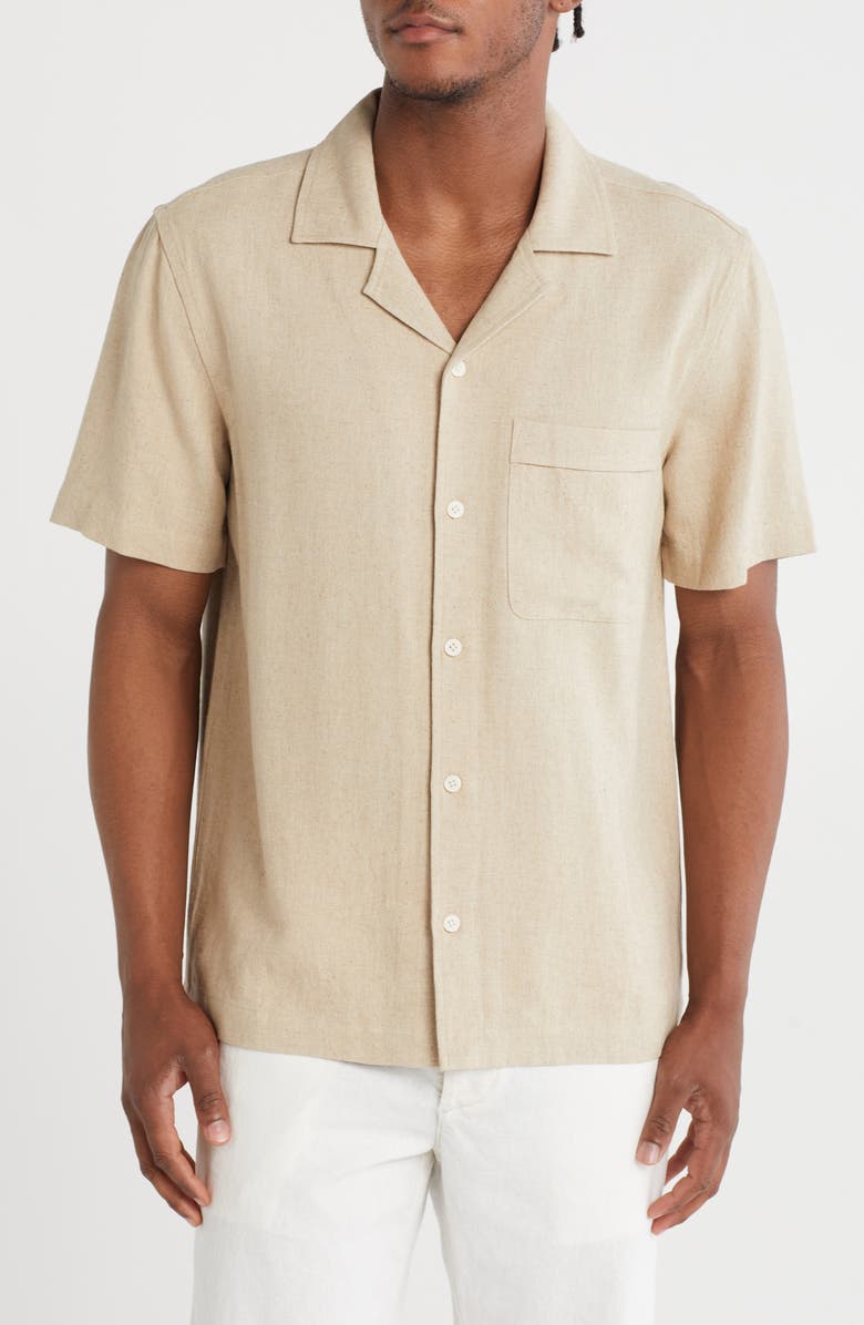 TRUTH Linen Blend Button-Up Camp Shirt, Main, color, Khaki