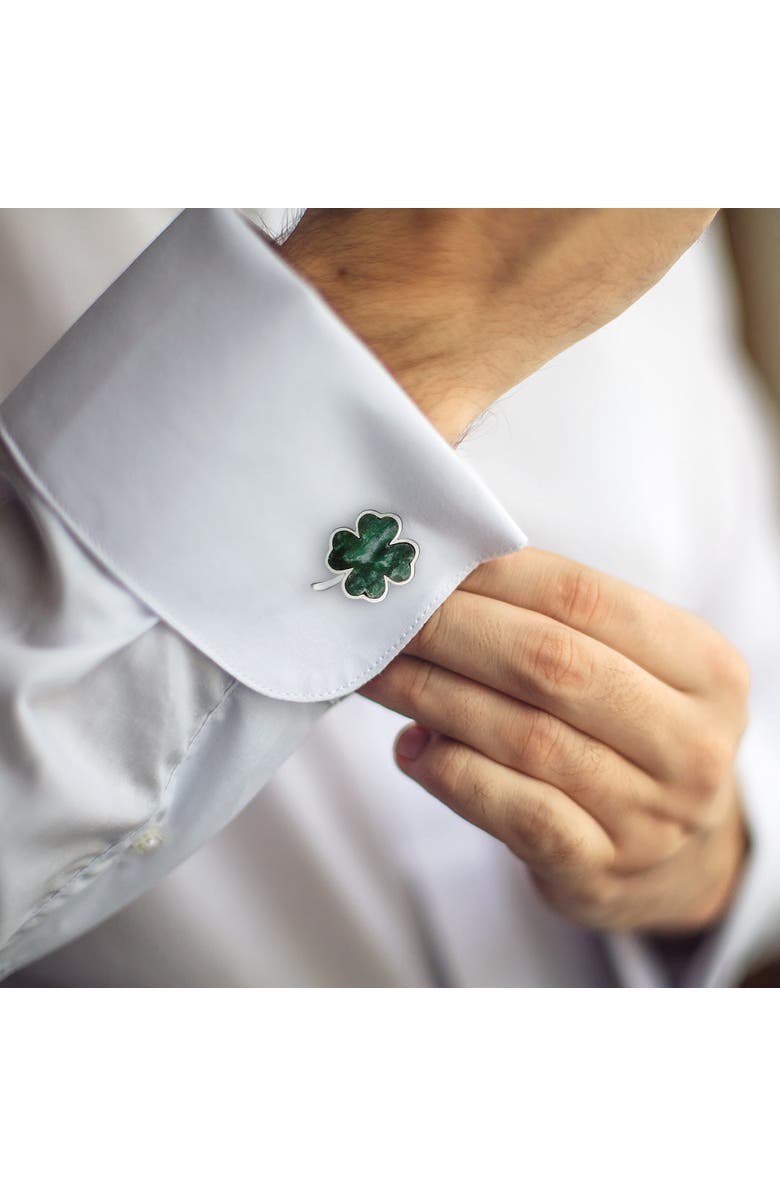 Jan Leslie Four Leaf Clover Green Onyx Sterling Cufflinks, Alternate, color, Green