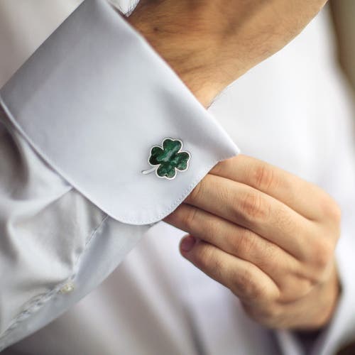 Jan Leslie Four Leaf Clover Green Onyx Sterling Cufflinks In Green
