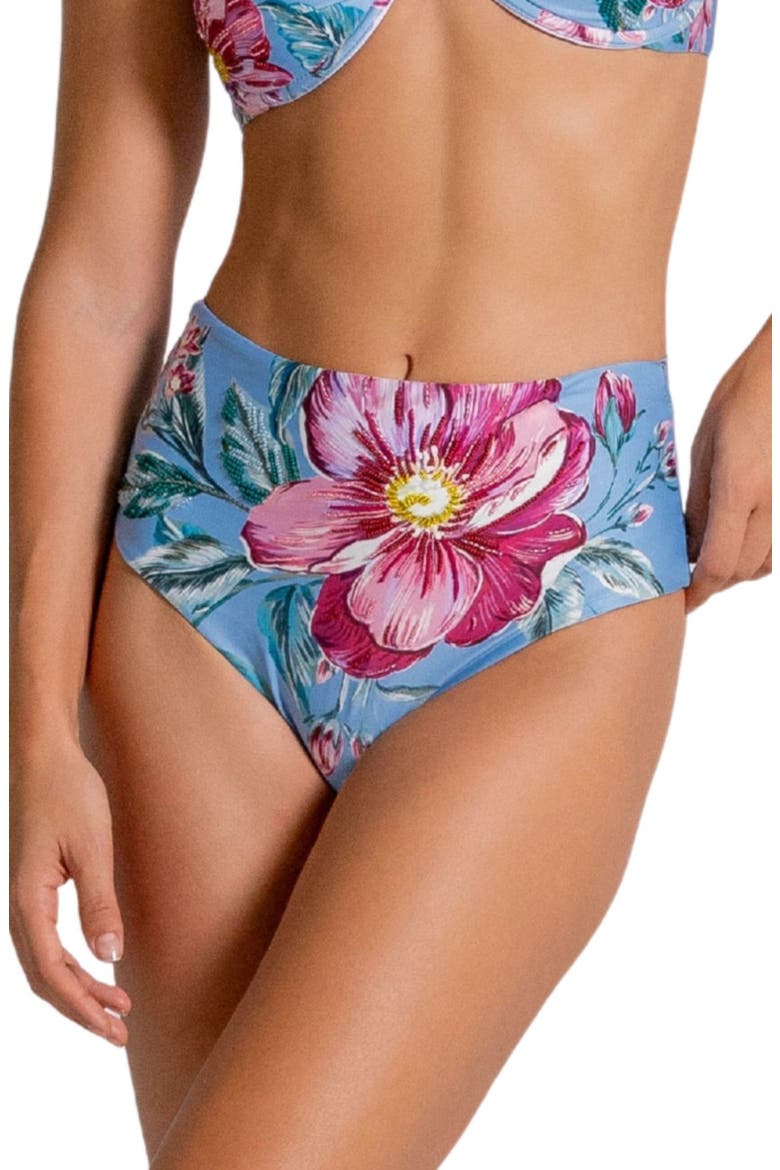 Beaded High Waist Tie Back Bikini Bottoms, Main, color, MULTI BLUE