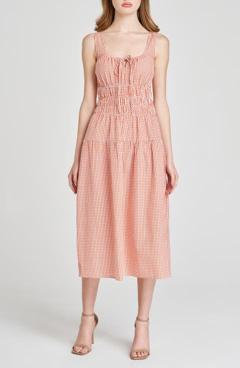 x Styled by COCO! Nina Smock Waist Seersucker Midi Dress