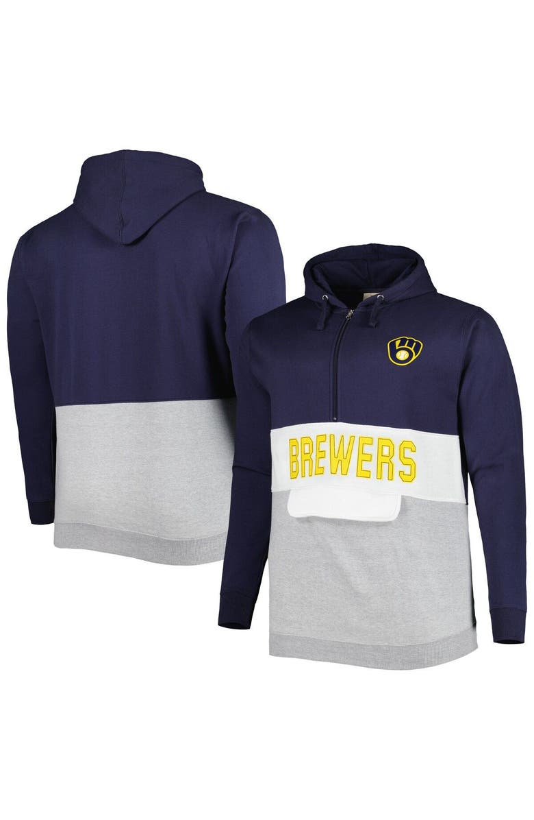 PROFILE Men's Navy/White Milwaukee Brewers Big & Tall Fleece Half-Zip Hoodie, Main, color, 